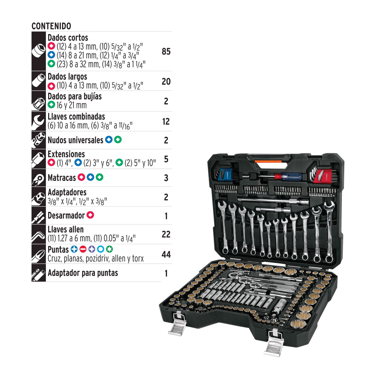 Ferretería - Juego De Dados Truper  1/4, 3/8 Y 1/2" 199 PIEZAS